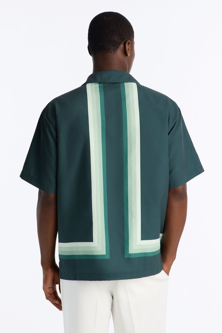 Level Up Relaxed Cuban Collar Button Up Shirt - Green/combo