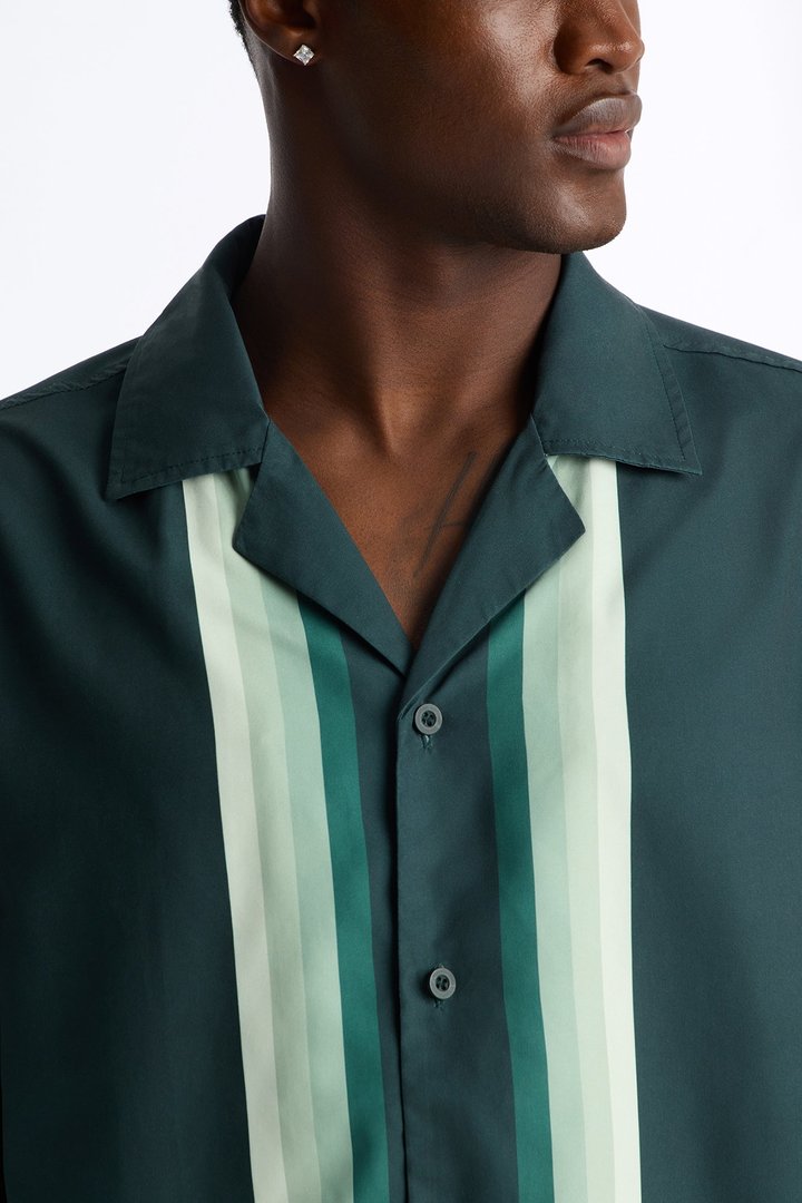Level Up Relaxed Cuban Collar Button Up Shirt - Green/combo