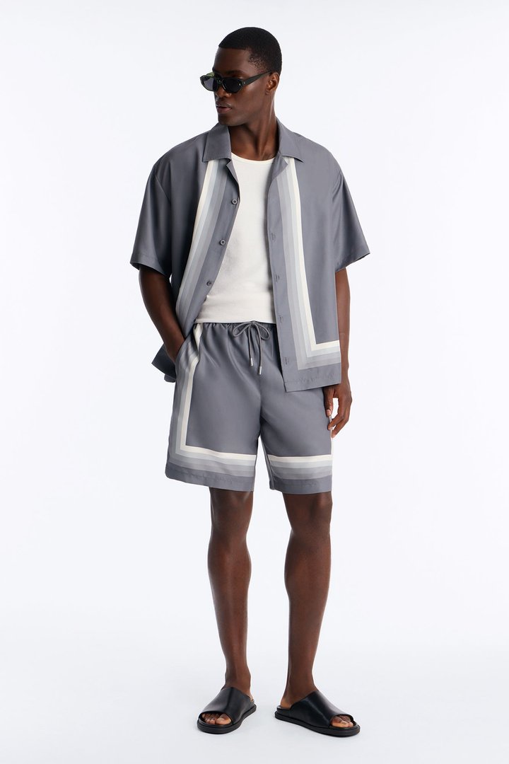 Level Up Relaxed Cuban Collar Button Up Shirt - Grey/combo