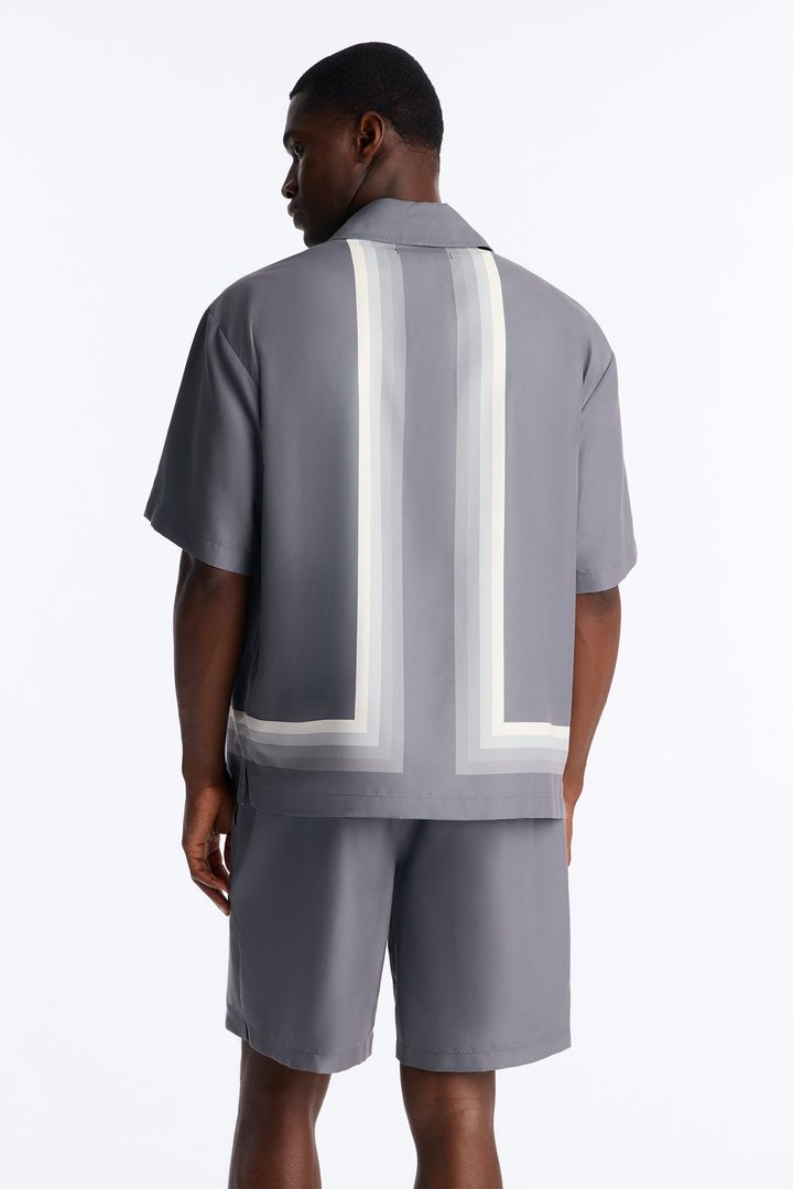 Level Up Relaxed Cuban Collar Button Up Shirt - Grey/combo