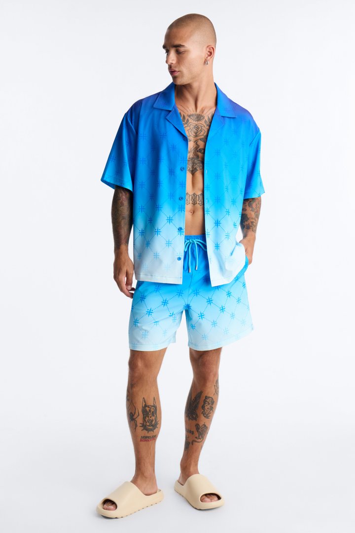 Relaxed Velare Ombre Cuban Collar Button Up Shirt - Blue