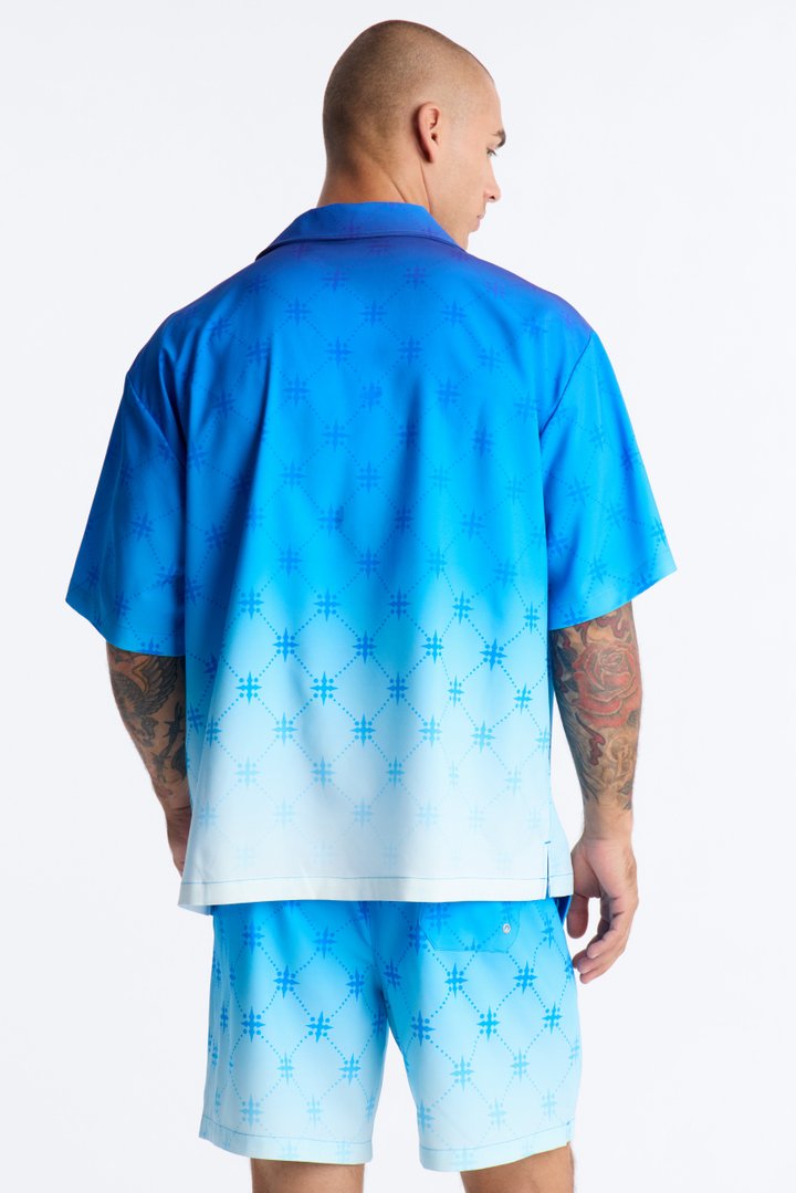 Relaxed Velare Ombre Cuban Collar Button Up Shirt - Blue