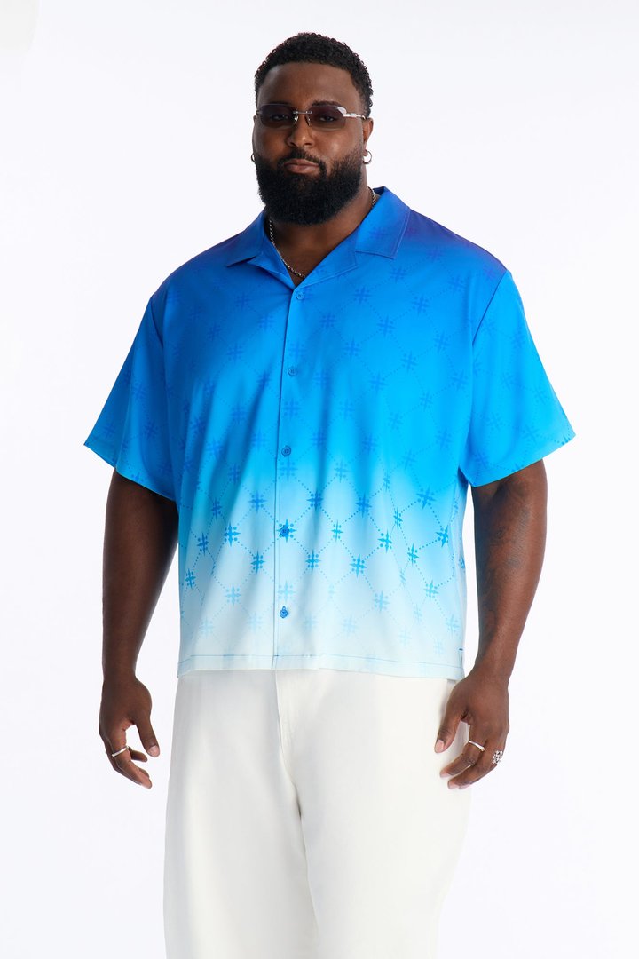 Relaxed Velare Ombre Cuban Collar Button Up Shirt - Blue