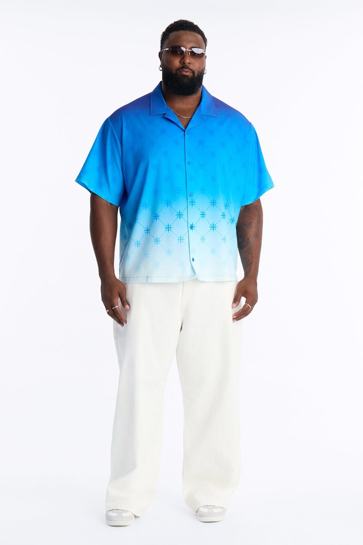 Relaxed Velare Ombre Cuban Collar Button Up Shirt - Blue