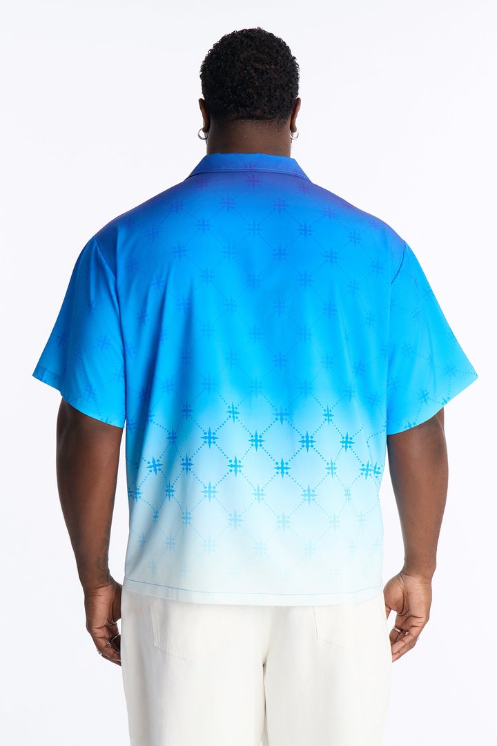 Relaxed Velare Ombre Cuban Collar Button Up Shirt - Blue