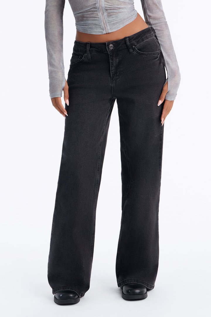 Out Of Touch Mid Drop Waist Wide Leg Jeans - Black Wash