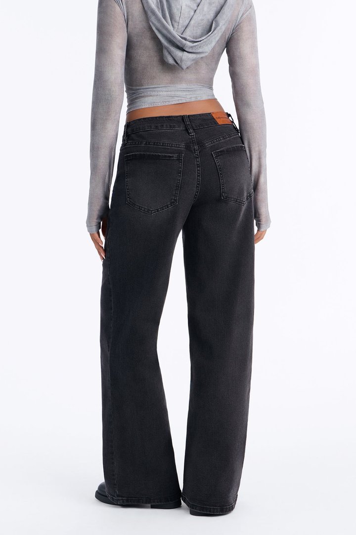 Out Of Touch Mid Drop Waist Wide Leg Jeans - Black Wash