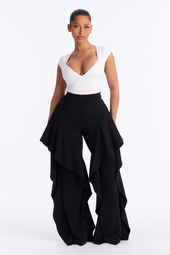 Feel the Rythm High Waisted Ruffle Trouser - Black
