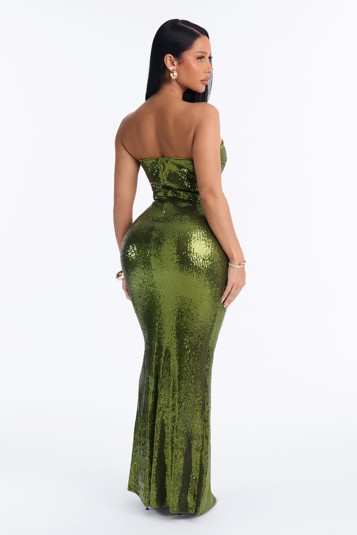 Here To Shine Sequin Gown - Olive