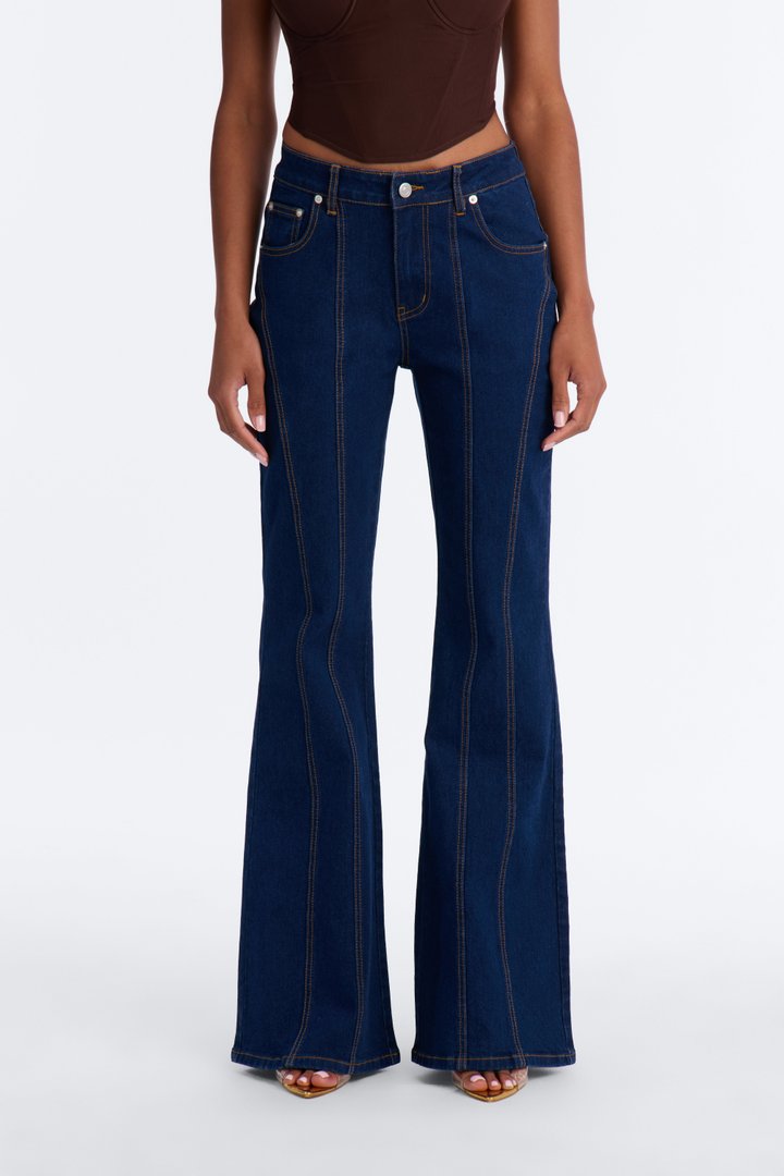 Long Way Home Stretch Flare Leg Jeans - Dark Denim