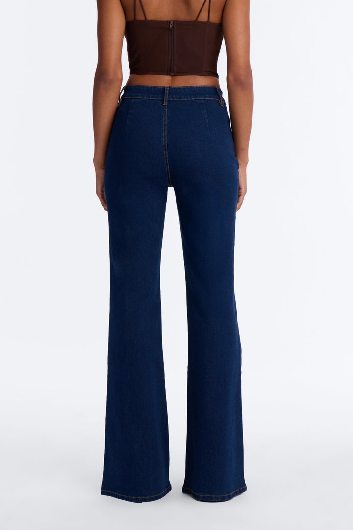 Long Way Home Stretch Flare Leg Jeans - Dark Denim
