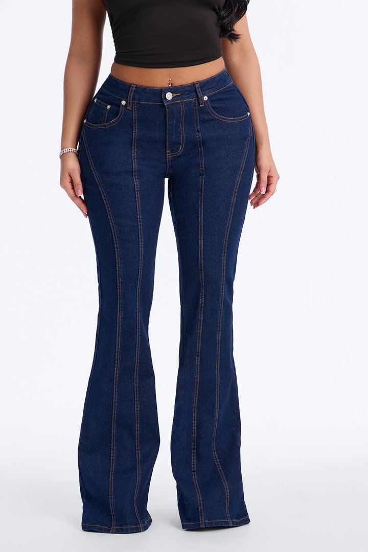 Long Way Home Stretch Flare Leg Jeans - Dark Denim