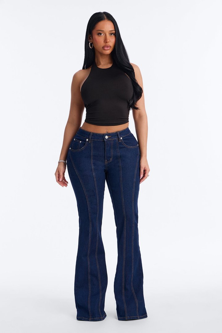 Long Way Home Stretch Flare Leg Jeans - Dark Denim