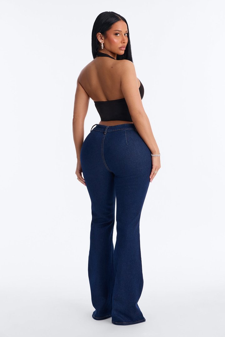 Long Way Home Stretch Flare Leg Jeans - Dark Denim