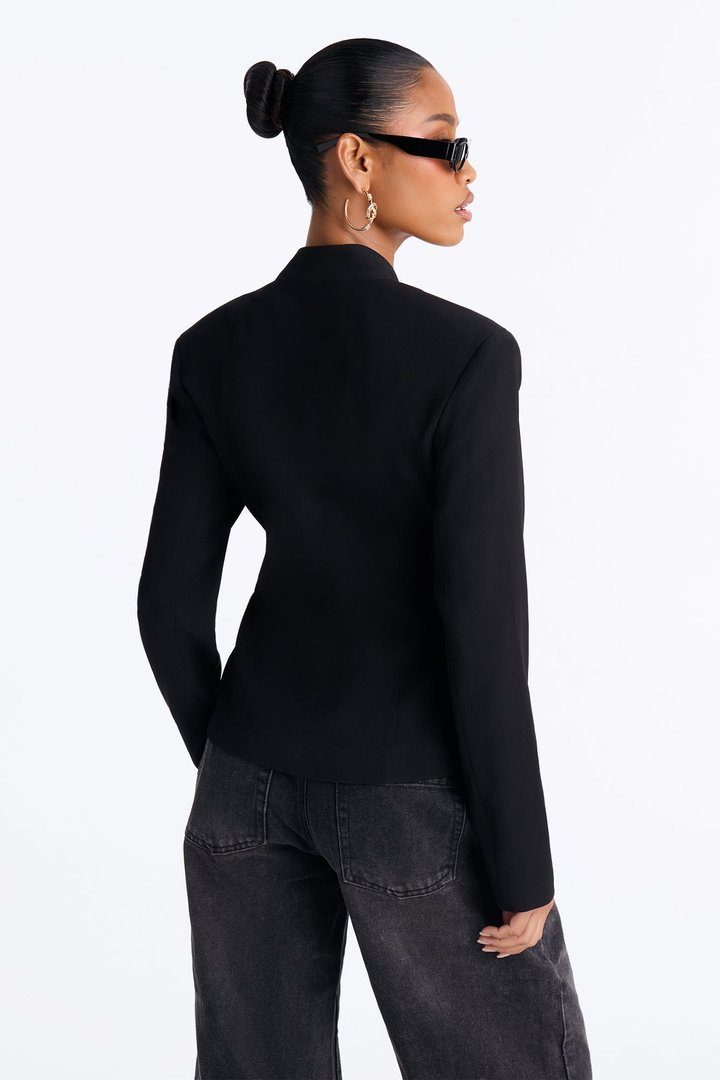 Marie Collarless Frog Closure Blazer - Black