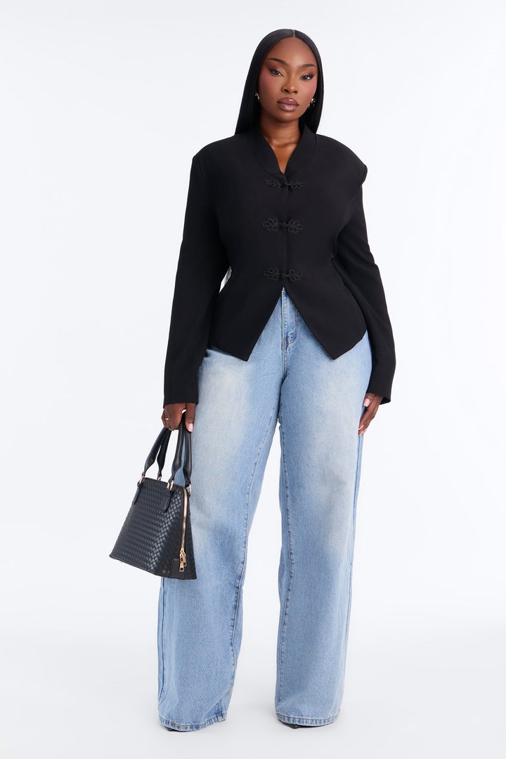 Marie Collarless Frog Closure Blazer - Black