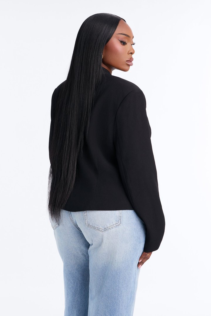 Marie Collarless Frog Closure Blazer - Black