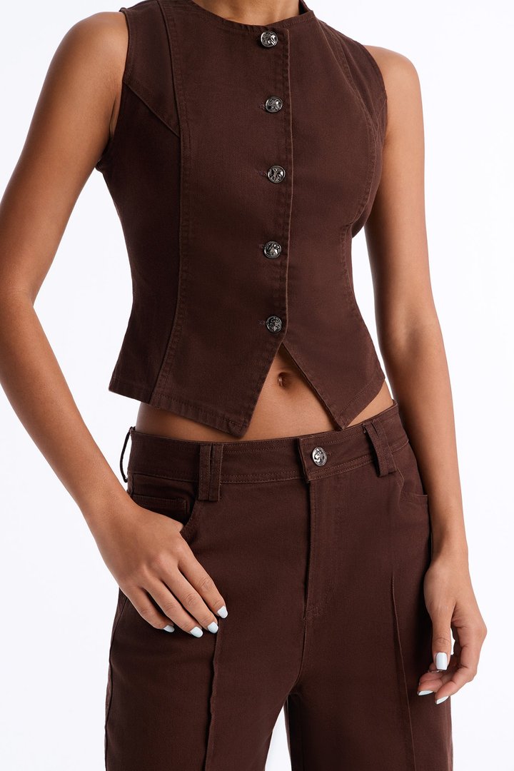 Maura Denim Pant Set - Brown