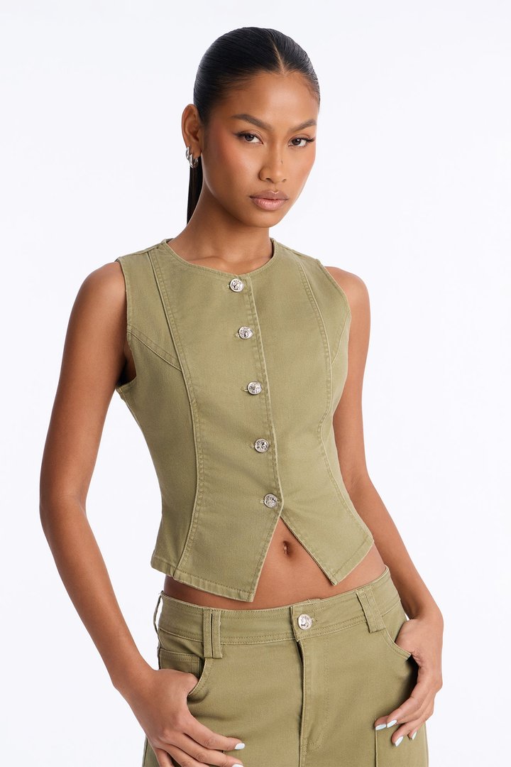 Maura Denim Pant Set - Olive