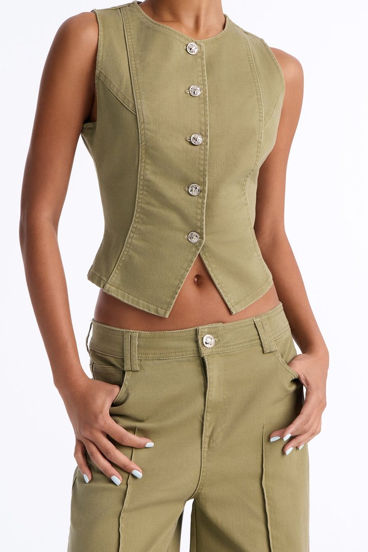 Maura Denim Pant Set - Olive