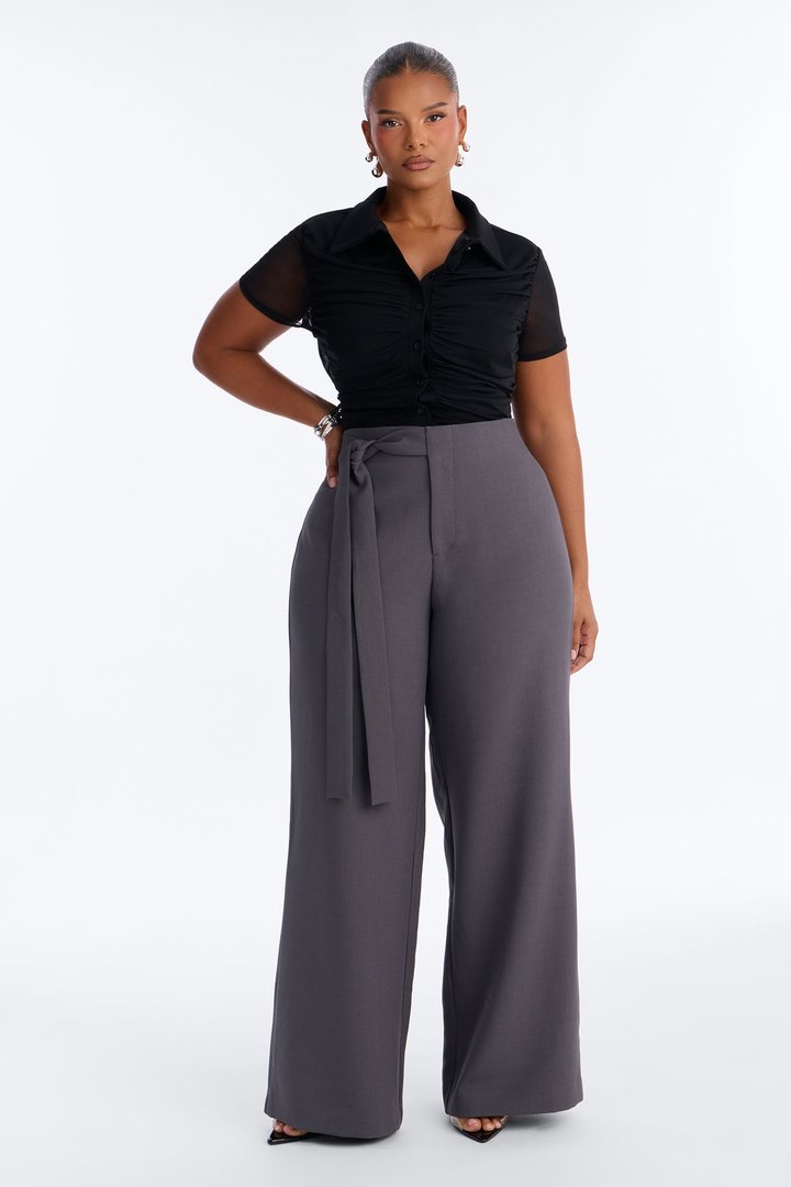 Polished Perfection Crepe Tie Waist Trouser 33″ - Charcoal