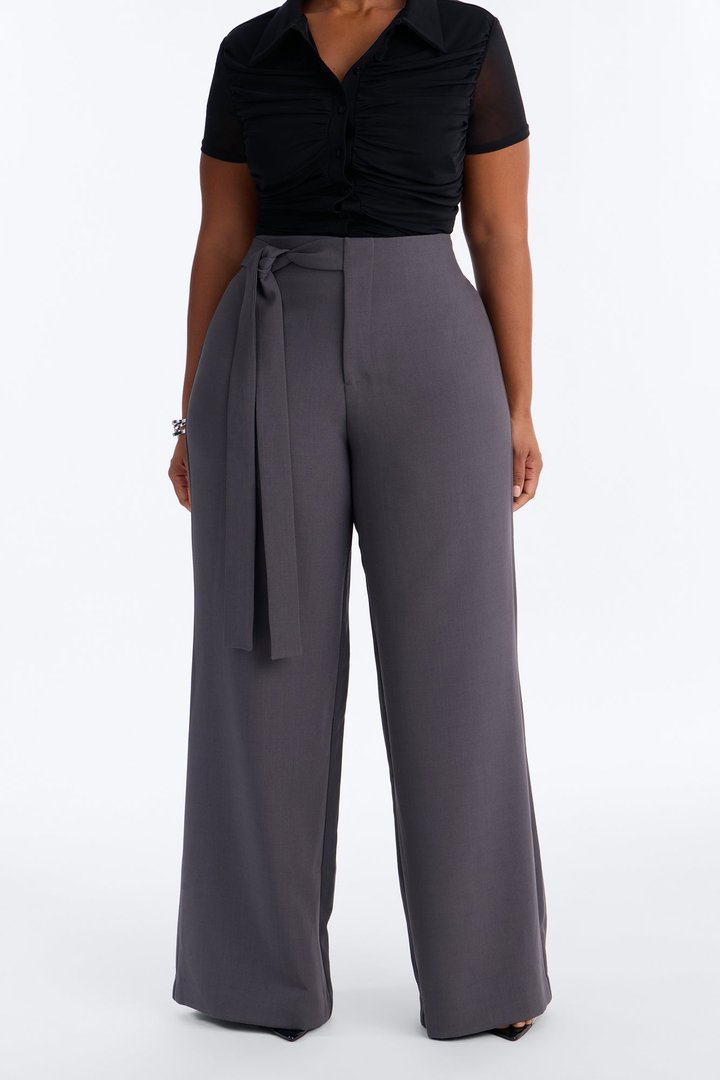 Polished Perfection Crepe Tie Waist Trouser 33″ - Charcoal