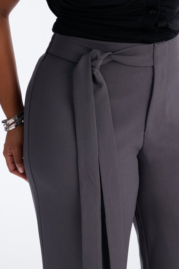 Polished Perfection Crepe Tie Waist Trouser 33″ - Charcoal