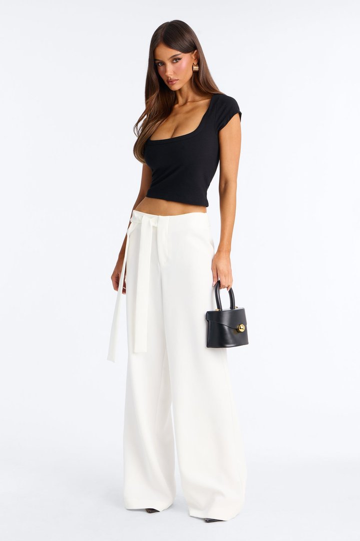 Polished Perfection Crepe Tie Waist Trouser 33″ - Ivory