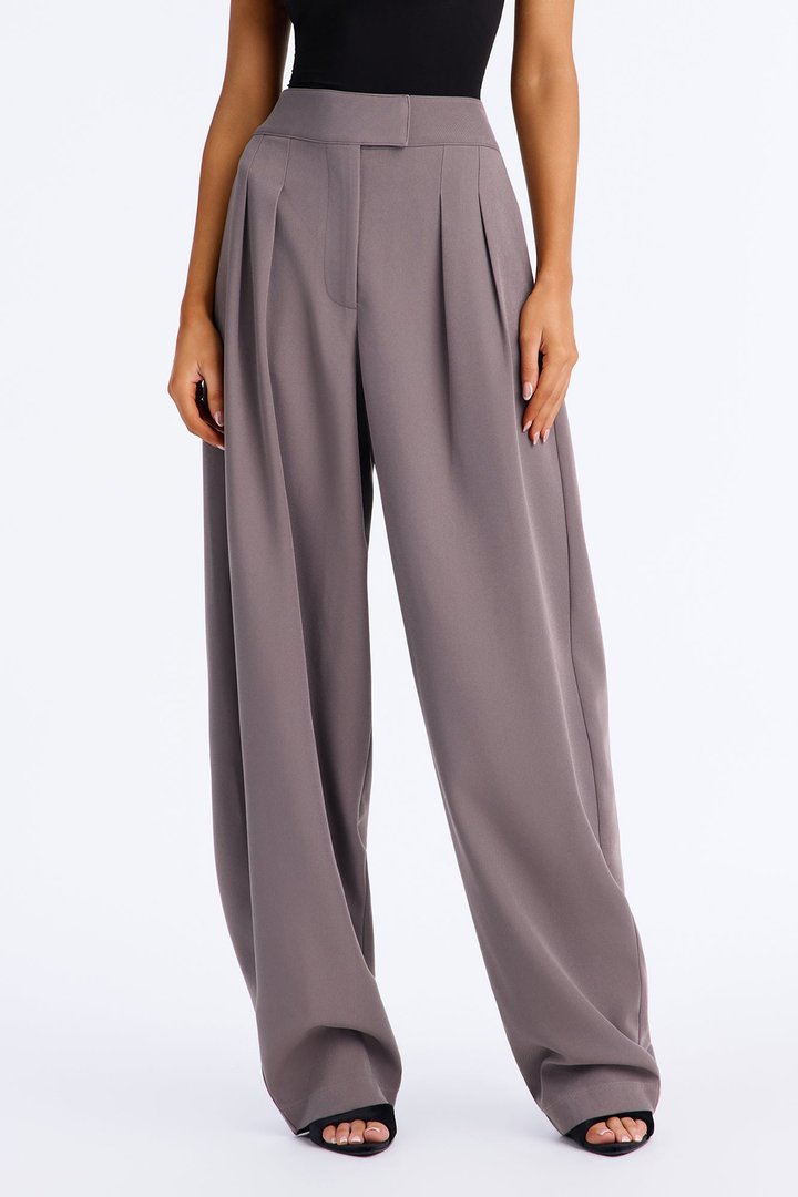 Long Lasting High Waisted Barrel Leg Trouser Pant 32″ - Charcoal