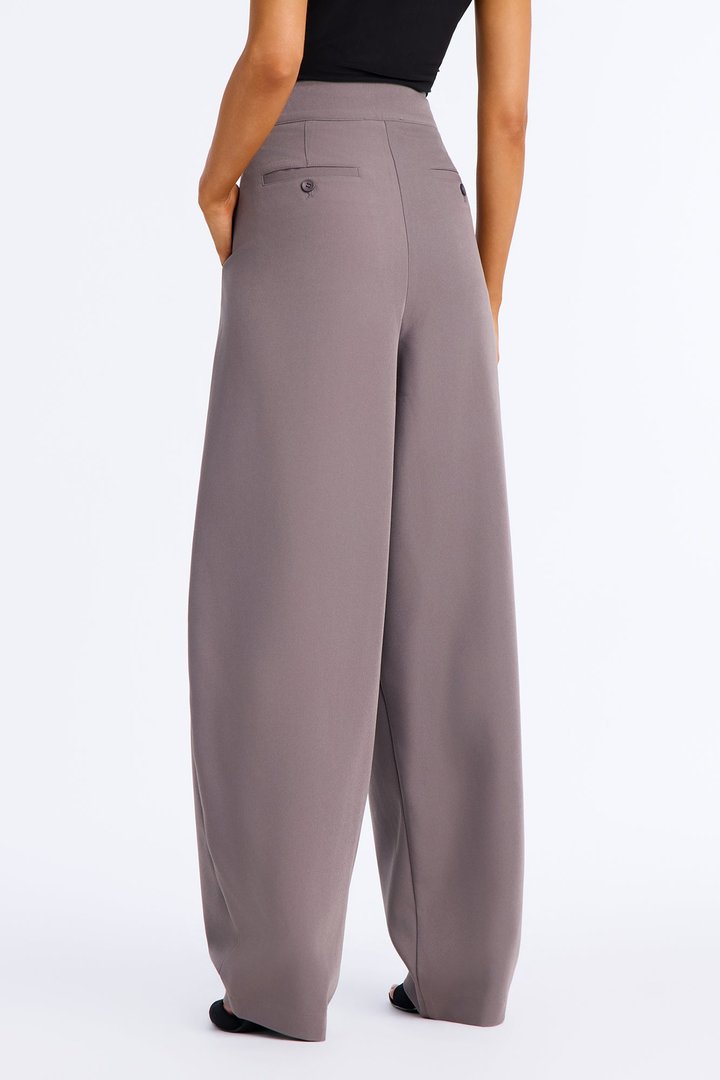 Long Lasting High Waisted Barrel Leg Trouser Pant 32″ - Charcoal