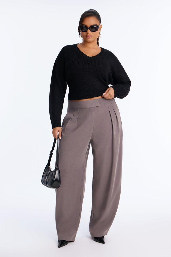 Long Lasting High Waisted Barrel Leg Trouser Pant 32″ - Charcoal