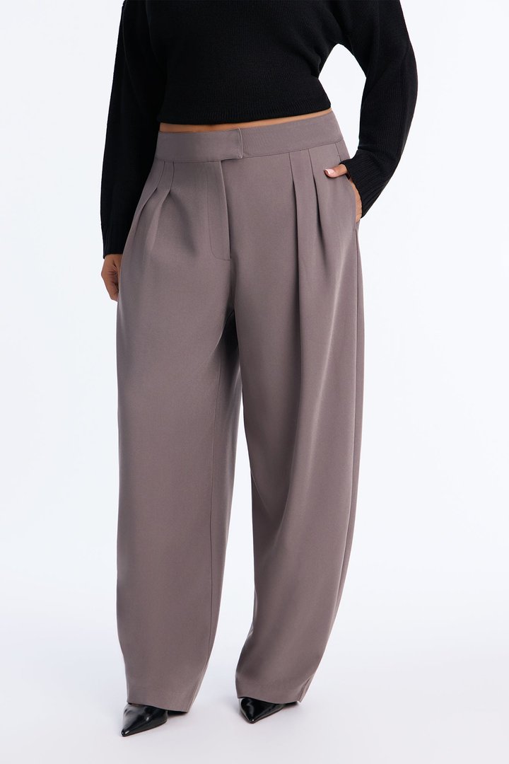 Long Lasting High Waisted Barrel Leg Trouser Pant 32″ - Charcoal