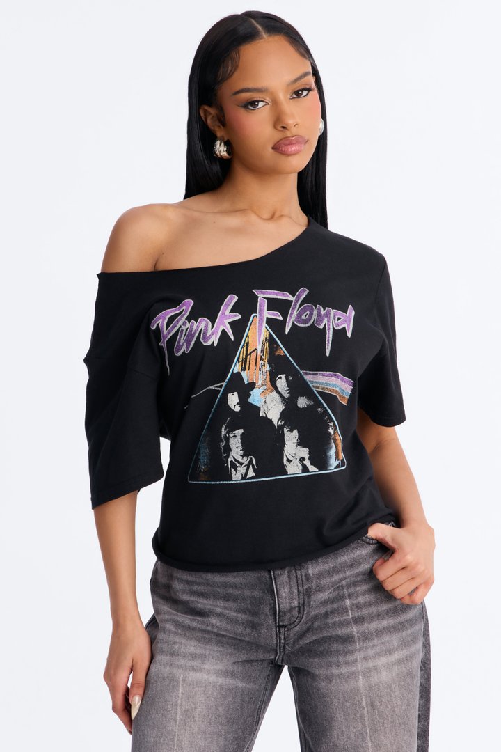 Pink Floyd Legend Off Shoulder Baby Tee - Black