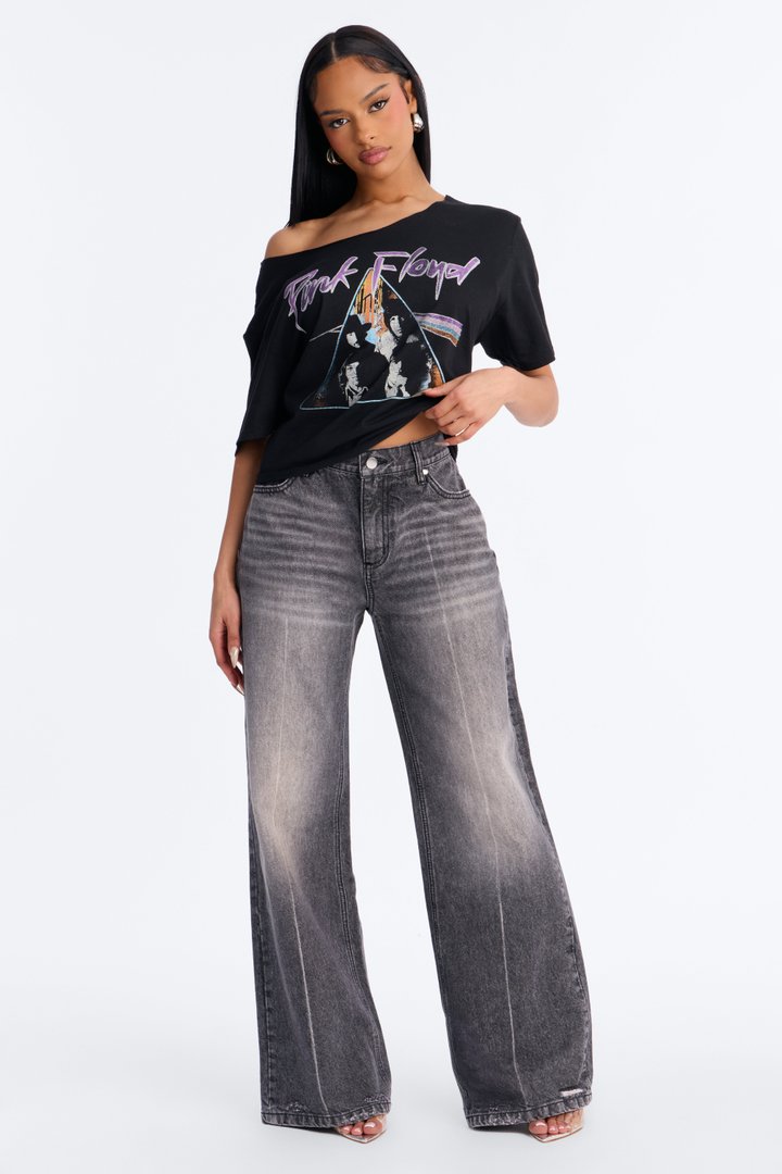 Pink Floyd Legend Off Shoulder Baby Tee - Black