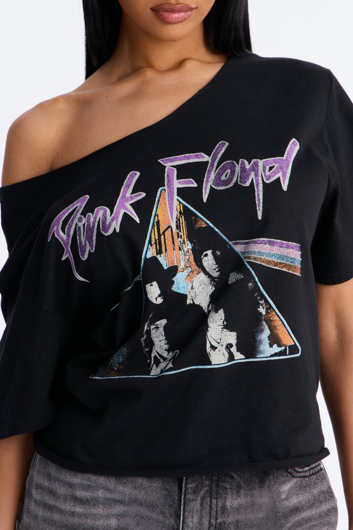 Pink Floyd Legend Off Shoulder Baby Tee - Black
