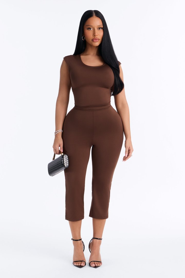 Kelly Open Back Capri Jumpsuit - Chocolate