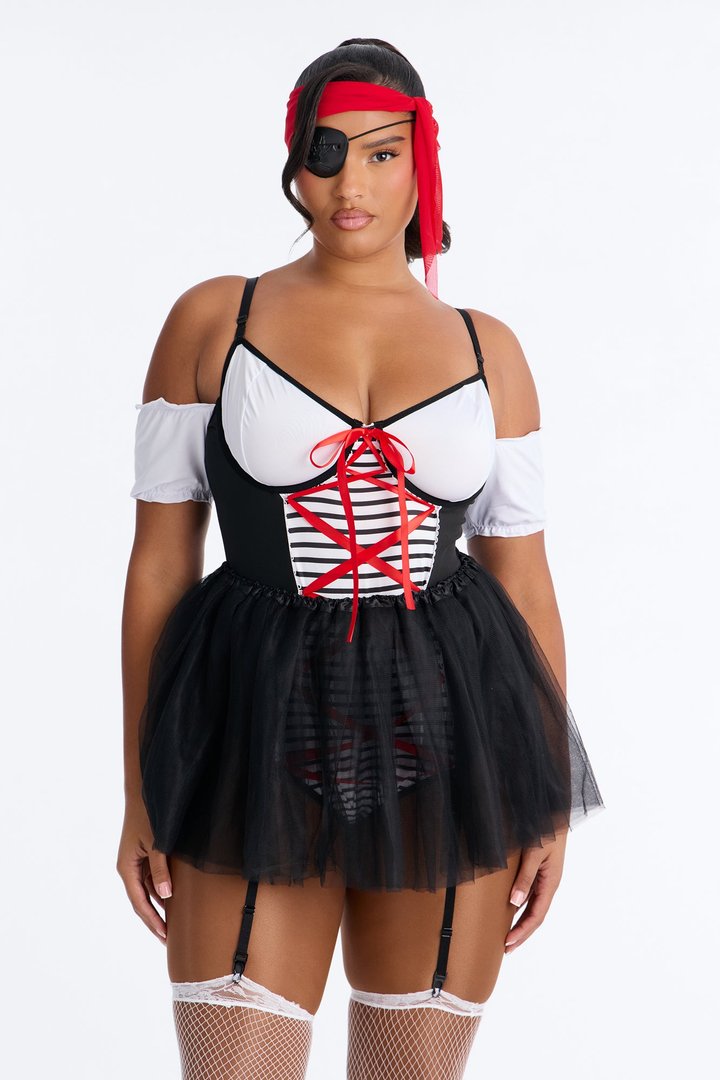 Out At Sea Pirate 4 Piece Costume Set - Black/combo