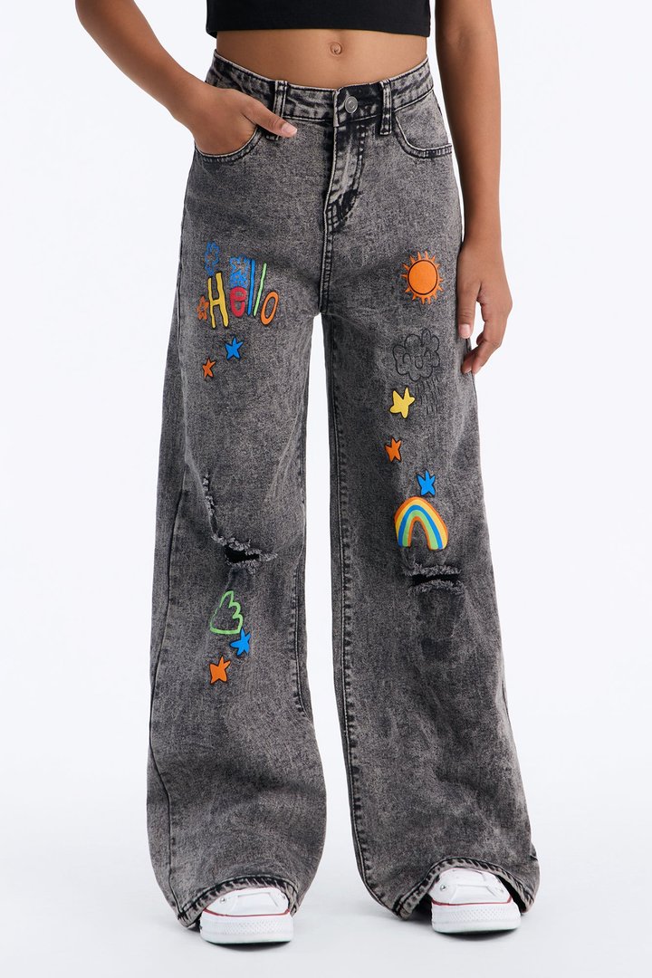 Mini Artsy Girl Wide Leg Jeans - Black Wash