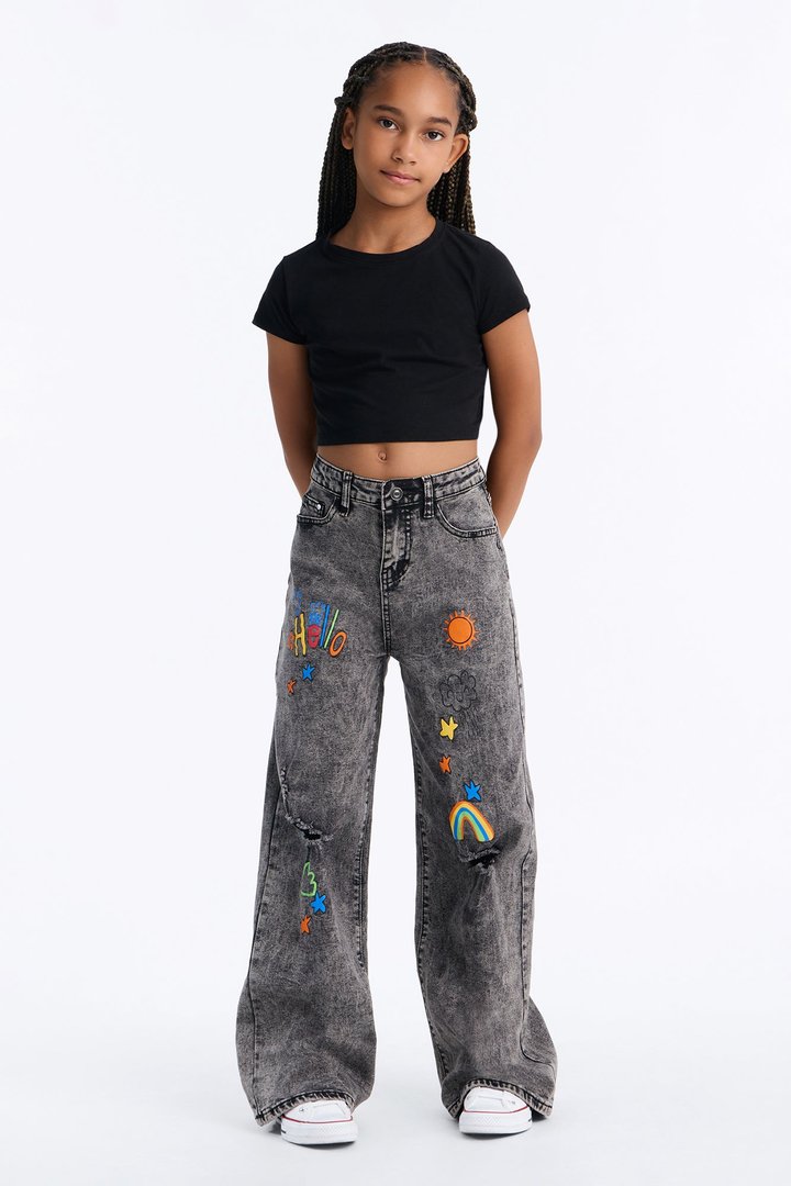 Mini Artsy Girl Wide Leg Jeans - Black Wash