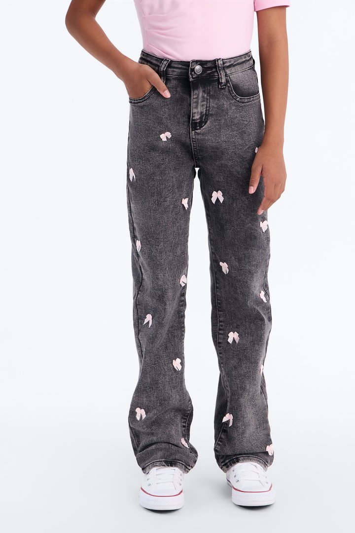 Mini Covered In Bows Straight Leg Jeans II - Black