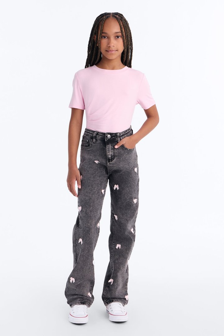 Mini Covered In Bows Straight Leg Jeans II - Black