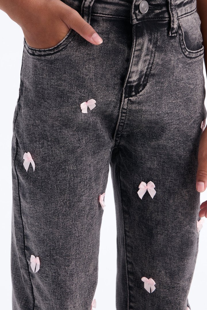 Mini Covered In Bows Straight Leg Jeans II - Black
