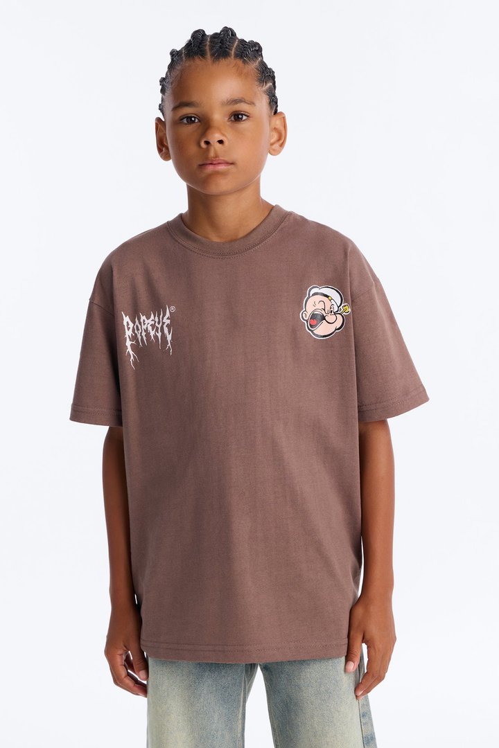 Mini Popeye Powered By Spinach Short Sleeve Tee - Brown
