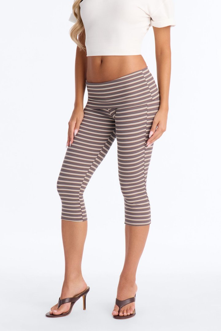 Lucy Low Rise Ribbed Foldover Capri Leggings - Grey/combo
