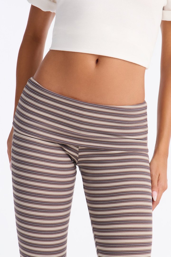 Lucy Low Rise Ribbed Foldover Capri Leggings - Grey/combo