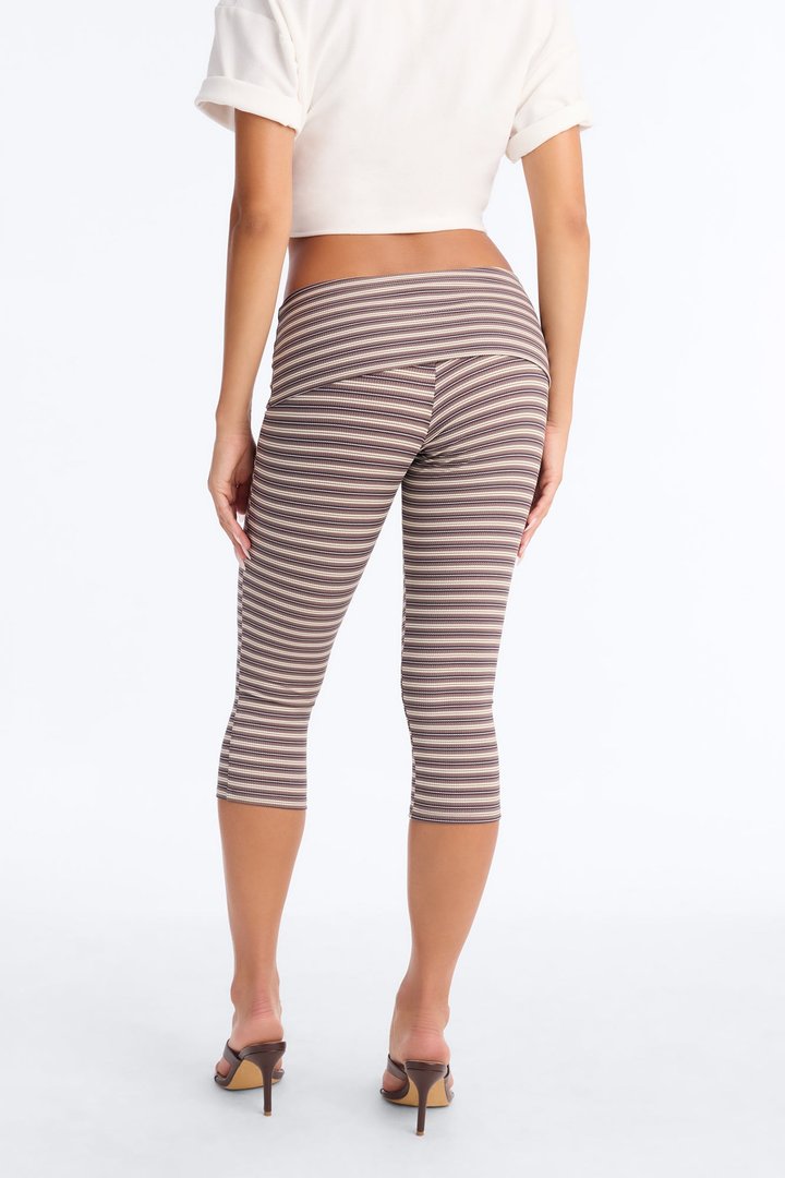 Lucy Low Rise Ribbed Foldover Capri Leggings - Grey/combo