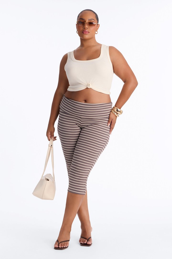 Lucy Low Rise Ribbed Foldover Capri Leggings - Grey/combo