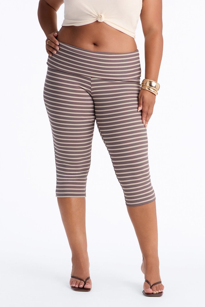 Lucy Low Rise Ribbed Foldover Capri Leggings - Grey/combo