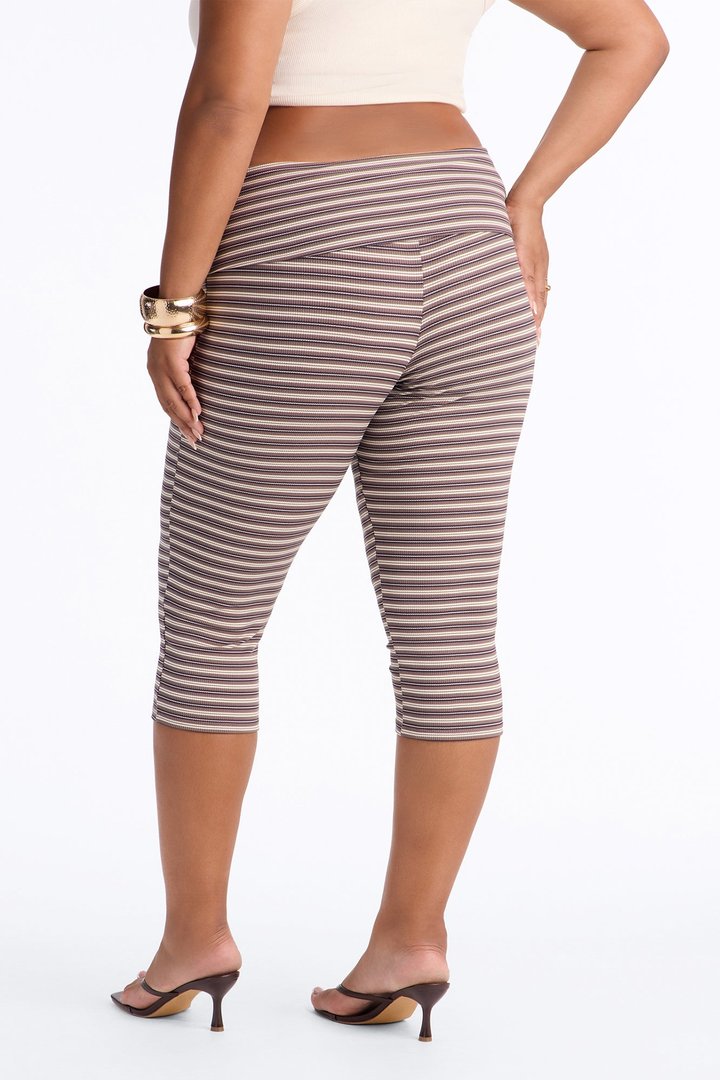 Lucy Low Rise Ribbed Foldover Capri Leggings - Grey/combo