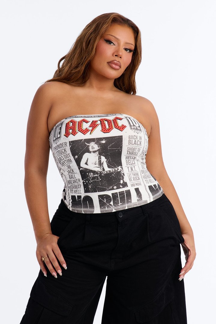 ACDC No Bull Rhinestone Tube Top - White
